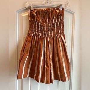 ASOS Design Shirred Bodice Romper in Brown Stripe